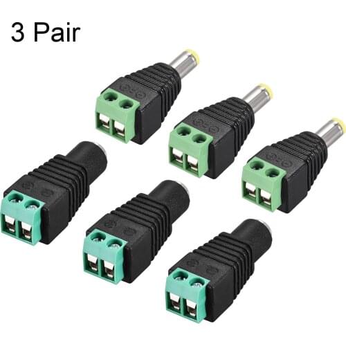 Uxcell 3Pair 5.5x2.1mm DC Power Jack Plug Adapter Connector for LED Strip CCTV Camera Cable Wire Ends