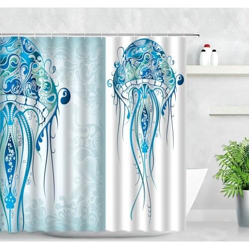 European Style Marine Life Jellyfish Shower Curtains Seahorse Shell Classical Pattern Printing Creative Bathroom Curtain Decor