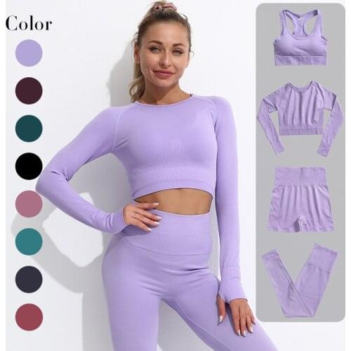 Women Yoga Set Workout Sportswear Gym Clothes Fitness Long Sleeve Crop Top High Waist Leggings Sports Suit Tracksuit