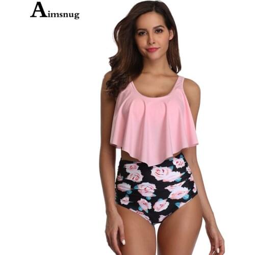 Women High Waist Swimsuit Flower Print Two Pieces Swimwear Crop TOP 2021 European and American Style Bathing Suits Femme Clothes