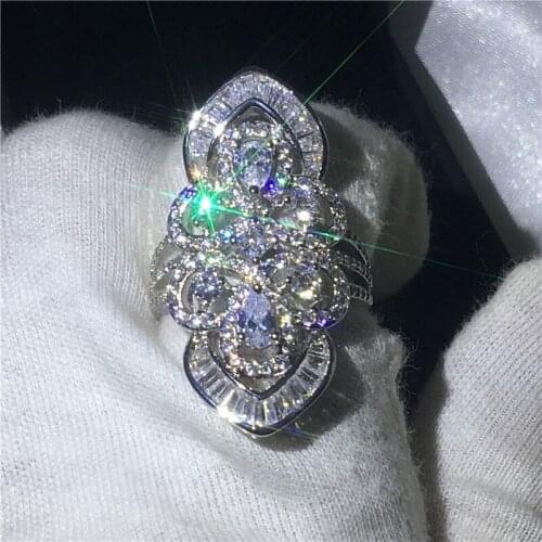 Luxury court Jewelry 925 Sterling Silver ring 5A zircon Stone Big Engagement Wedding Band Rings for women Bridal Gift