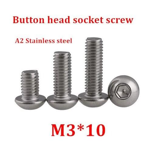 1000pcs/lot M3*10 Bolt A2-70 ISO7380 Button Head Socket Screw/Bolt SUS304 Stainless Steel M3X10mm