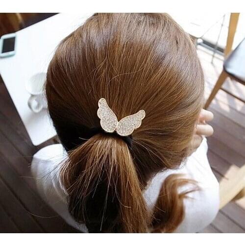 120pcs/lot DIY Simple Metal Golden Sliver Angel Wings Hair Band Drill Bowknot Rubber Band Hair Styling Tools Accessories HA1351