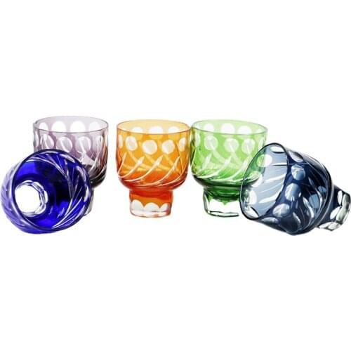 Japanese Edo Kiriko Colorful Overlay Glasses Sake Glass Cup Hand Cut 80ml Shot Wine Glass For Japanese Restaurant