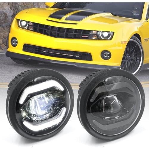 2Pcs LED Fog Driving Light Assy Smoke Lens White LED Halo Ring DRL Daytime Running Fog Lamp for 2010-2013 Chevy Camaro