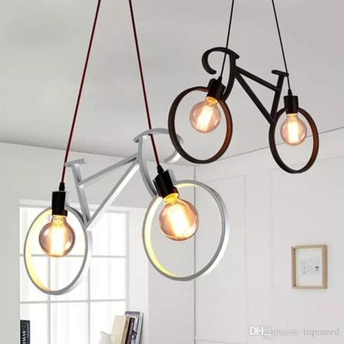 2021 Retro Nordic Modern Iron Bicycle Chandelier Cafe Lighting LED Loft Bar Ceiling Lamp Bedroom Droplight Store Home Decor