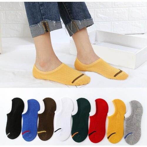 5Pairs/set Low Cut Cotton Socks Women Solid Black White 8 Colors Stripe Pattern Casual No Show Sock Thin Anti-slip Type