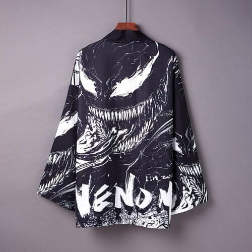 #5047 Summer Hip Hop Jacket Men Thin 3d Printed Loose Harajuku Kimomo Jacket Cardigan Vintage Men Kimono Hanfu Coat Black Summer