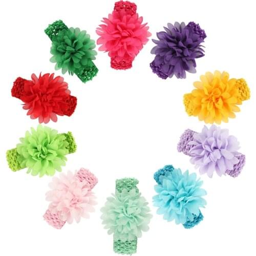 Cute 6PCS Baby Girls Chiffon Flower Headband with Elastic Crochet Wide Hair Bands Newborn Infant Photo Props Hair Accessories
