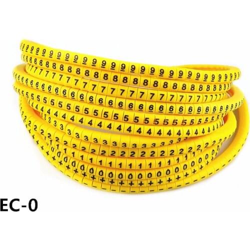 600PCS EC-0 Cable Wire Marker + - 0 to 9 For Cable Size 1 sqmm Yellow