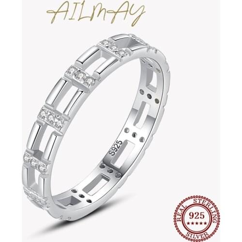 Ailmay Solid 925 Sterling Silver Stackable CZ Finger Rings Cubic Zirconia For Women Wedding Engagement Fine Female Jewelry