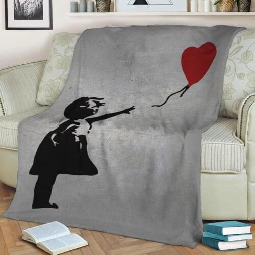 Banksy Girl With Balloon 3D Print Plush Blanket Throw On Sofa Home Decor Soft Warmth Washable Nap Blanket Dropshipping