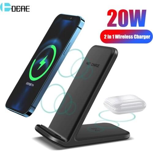 20W Qi Wireless Charger Stand 2 in 1 Fast Charging Dock Station For iPhone 12 11 Pro XS XR X 8 Airpods Pro Samsung S20 S10 Buds