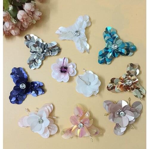 Sequins Rhinestones bead brooch patches flower applique vintage embroidered fabric sew on patch clothing decoration patch
