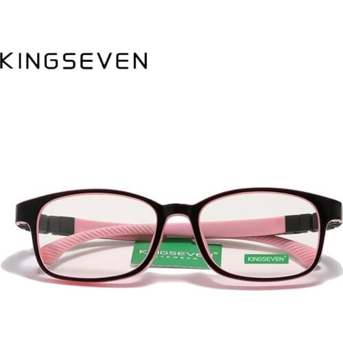 KINGSEVEN Children 46mm Size Anti-blue Square Blocking Kids Glasses TR90 Detachable Silicone Flexible Computer Gaming Clear E