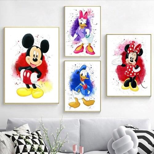 Disney Cartoon Mickey Mouse and Donald Duck Canvas Watercolor Print Painting Wall Art Poster and Prints Pictures for Kids Room