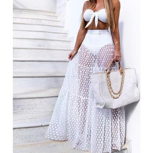 Women Mesh Sheer Maxi Skirt Wrap Skirt Beach Tulle See Through Dress Beachwear Swimwear Bikini Wear Cover Up Lace Dress