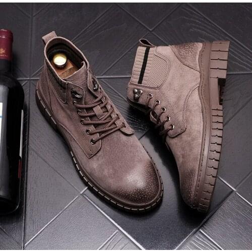 ERRFC Winter New Men Grey Fashion Boots Lace Up Suede Brush Color Short Ankle Casual Shoes Platform Office Zapatos Size 38-43