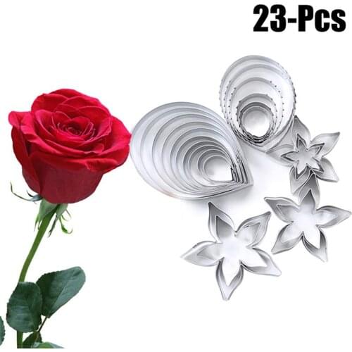 Rose Flower Petal Caly Mold DIY Fondant Cake Cutter Stainless Steel Slicer Biscuit Mould Cake Decorating Tools 23pcs/set