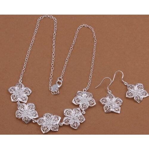 Sets Silver Plated Sets Silver Trendy Beautiful Jewelry Sets Flower Jewelry Wholesale Free Shipping sett LS451