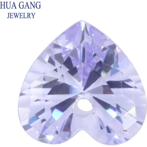 Lavender Loose CZ With Hole AAAAA Heart Shape Cubic Zirconia Stone Loose For DIY Jewelry Making Zircon4x4~12x12mm High Quality