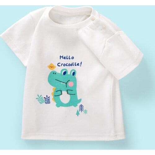Cute Crocodile Baby Short T-Shirt Summer Cotton White T-Thin Boys and Girls Top Cartoon Half Sleeve