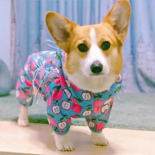 Cute Welsh Corgi Dog Raincoat Jumpsuit Pet Clothing Waterproof Dog Clothes Golden Retriever Rain Jacket Large Dogs Costume