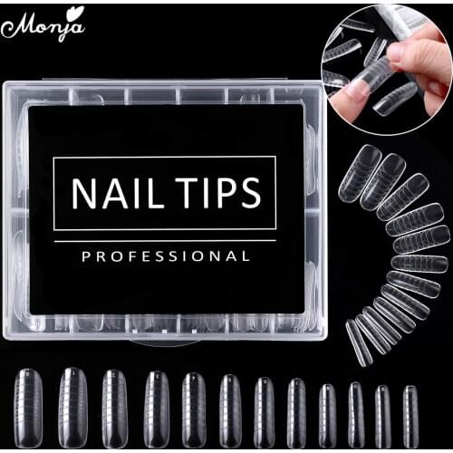 Monja 120 Pcs Multi-size Nail Art Quick Building Mold Tips Full Cover False Nail Extension Template With Scale DIY Manicure Tool