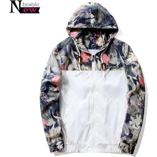Newbestyle Men Floral Jacket 2019 Autumn Mens Hooded Jackets Slim Fit Long Sleeve Homme Trendy Windbreaker Coat Brand Clothing