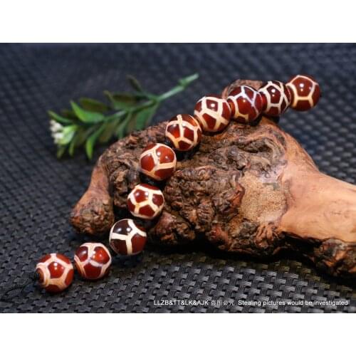 Set 10 Ultra Energy Tibetan old Red Agate Turtle Shell Round dZi Bead 15MM F DIY LKbrother Talisman UPD210619A4