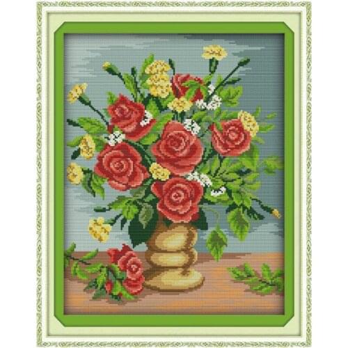 Rose (4) cross stitch kit flower 14ct printed fabric canvas stitching embroidery DIY handmade needlework