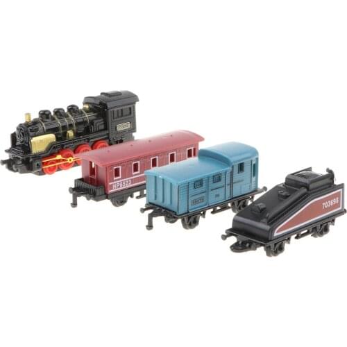 4Pcs Black Mini Steam Train Set, 1 Locomotive Engine and 3 Railway Carriages, Kids Toddler Fun Toy Collectibles