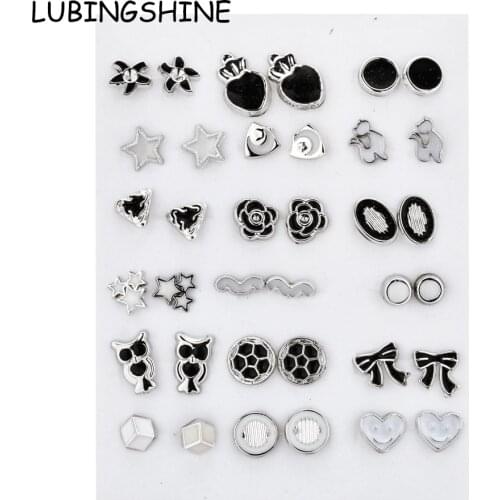 18 Pairs/Lot Mix Style Women Girl Enamel Acrylic Small Stud Earrings Set Girl Child Heart Star Animal Owl Earring Jewelry Gift