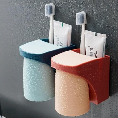 Wall-Mounted Toothbrush Holder Toothbrush Cup Set Magnetic Suction Seamless Non-Punch Bathroom Storage Rack Organizer