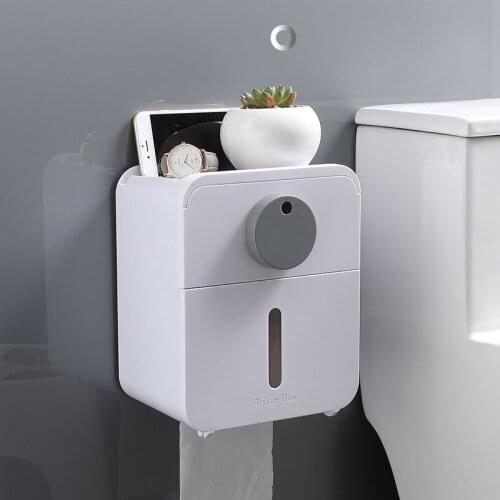 Wall-mounted Waterproof Toilet Paper Box Storage Drawer Large Space Phone Holder Free Punching Suitable For Various Paper Types