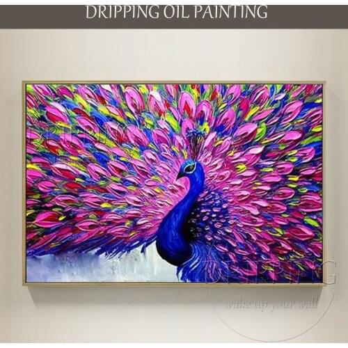 New Painting Beautiful Colors Animal Peacock Oil Painting Hand-painted Colorful Peacock Oil Painting for Living Room Decoration