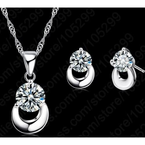 New Hot Elegant Set Cubic Zircon CZ Set Shiny Jewelry Pendant Necklace & Stud Earrings Set For Women
