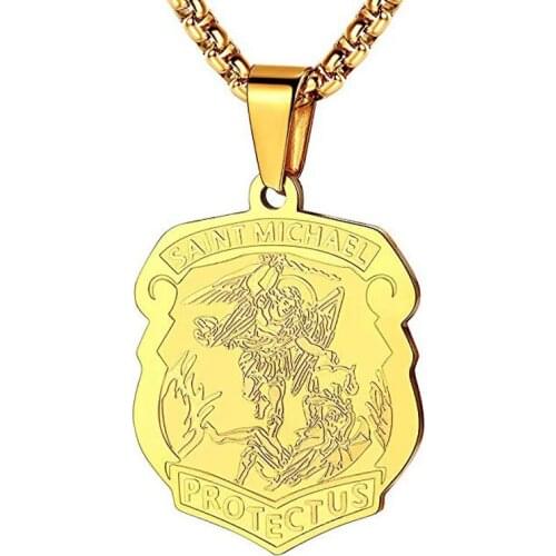 Archangel Saint Michaels Shield Pendant Necklace for Men Orthodox Church Catholic Patron Saints Necklaces Jewelry