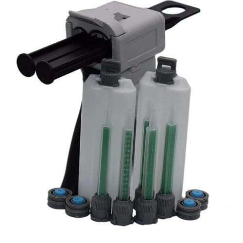 50ml AB Glue Gun 1:1 Glue Adhensive Caulking Gun with 2pcs 50ml 1:1 Empty Dual-Barrel Cartridge and 5pc 1:1 Mixing Nozzles Set