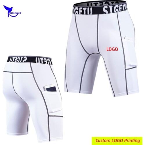 Summer NEW Quick Dry Running Shorts Men Elastic Compression Gym Fitness Underwear Short Tights with Pocket Workout Pants Custom