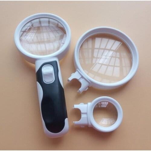 Exchangeable Lens Lighted Newspaper Reading Magnifier Handheld Map Magnifying Glass With LED Lights 3x 10x 16x Loupe For Elderly