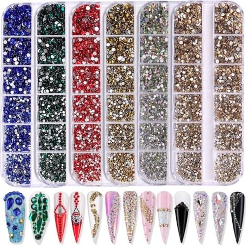 Swarovsky Flat back Glass Nail Rhinestones Diamond Round Crystals Stones Shiny Starry Gems Manicure Nails Art Decorations