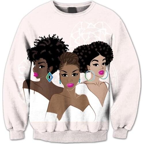 REAL American SIZE Melanin Natural Hair Beauty 3D Sublimation Print Crew neck Sweatshirt Plus size 3XL 4XL 5XL 6XL