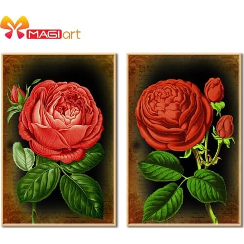 Cross stitch kits Embroidery needlework sets 11CT water soluble canvas patterns 14CT Mordern style red roses-NCMF077