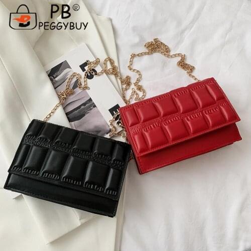 Luxury Hand Bag Female Travel Women Chain Design Checker Pattern Pure Color Messenger Bag Fashion Chain PU Flap Handbags