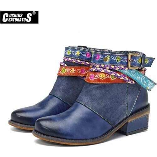 CUCULUS Genuine Leather Women Boots Vintage Bohemian Ankle Boots Women Shoes Zipper Low Heel Ladies Shoes Autumn Boots 2009