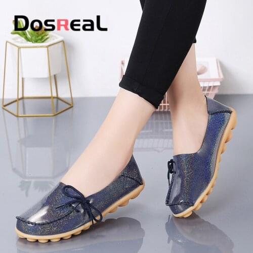 Dosreal 43 44 Women Flats Slip on Driving Loafers Soft Nurse Casual Shoes Female Bling Shining Bow-knot Moccasins Fashion Shoes