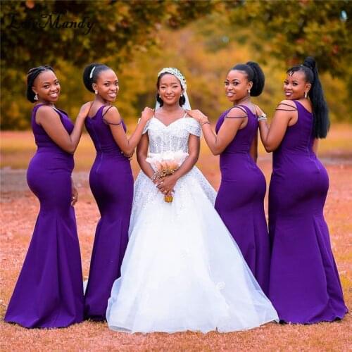 Purple Mermaid Long Bridesmaid Dresses 2021 Elegant Beading African Dress For Wedding Party Kenya Vestidos de dama de honor