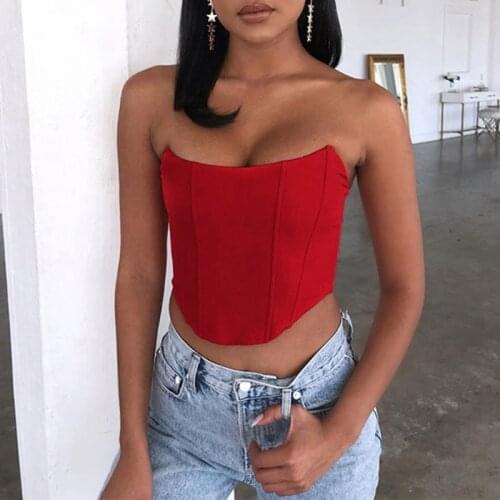 Women Sexy Strapless Satin Bustier Off the Shoulder Corset Crop Top Shiny Solid Color Sleeveless Overbust Cami Upper Underwear
