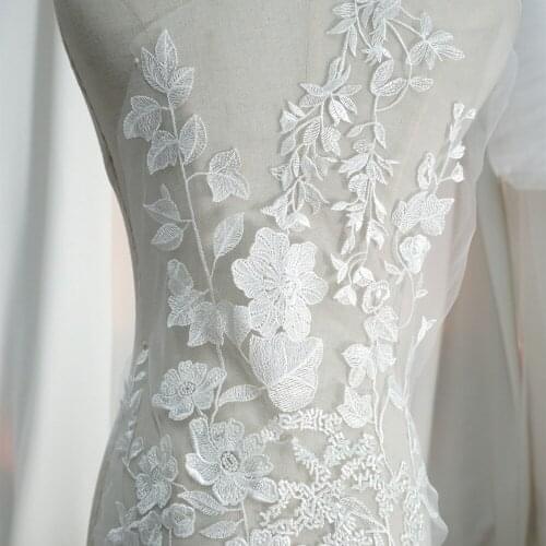 1 Piece flower embroidery patch large lace applique for Sewing wedding bridal dress veil craft garment accessories decoration